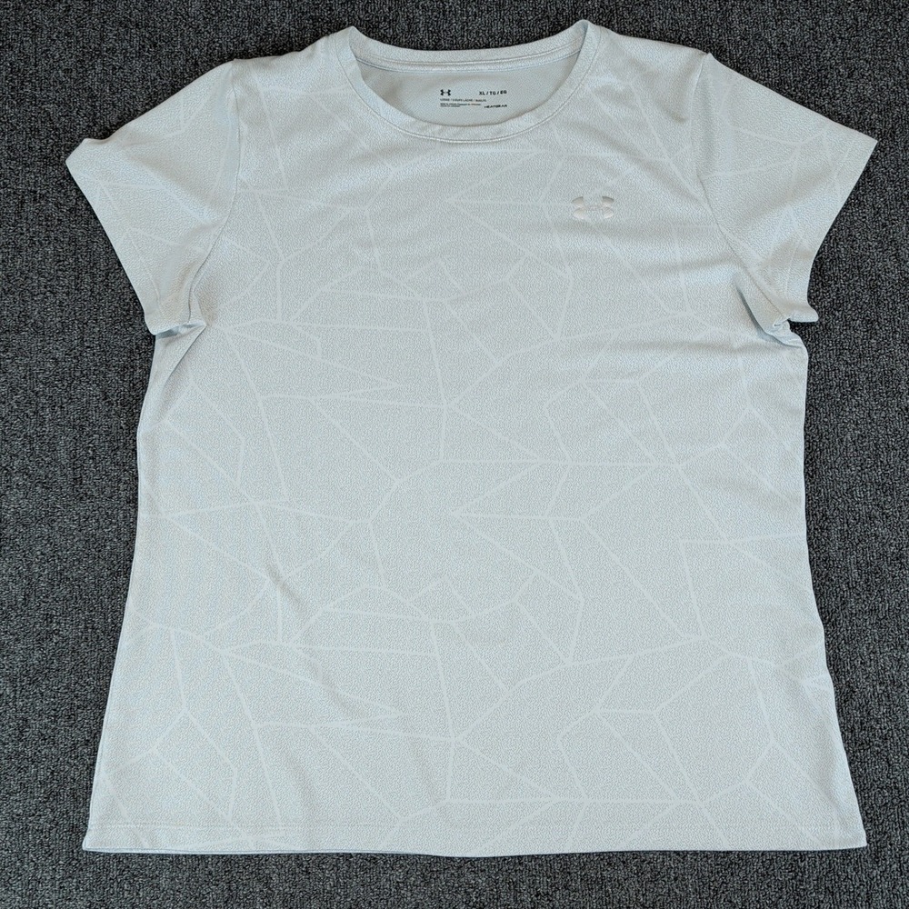 Under Armour HeatGear Geometric Print Tee Women XL Light Blue Gray Polyester — photo 2